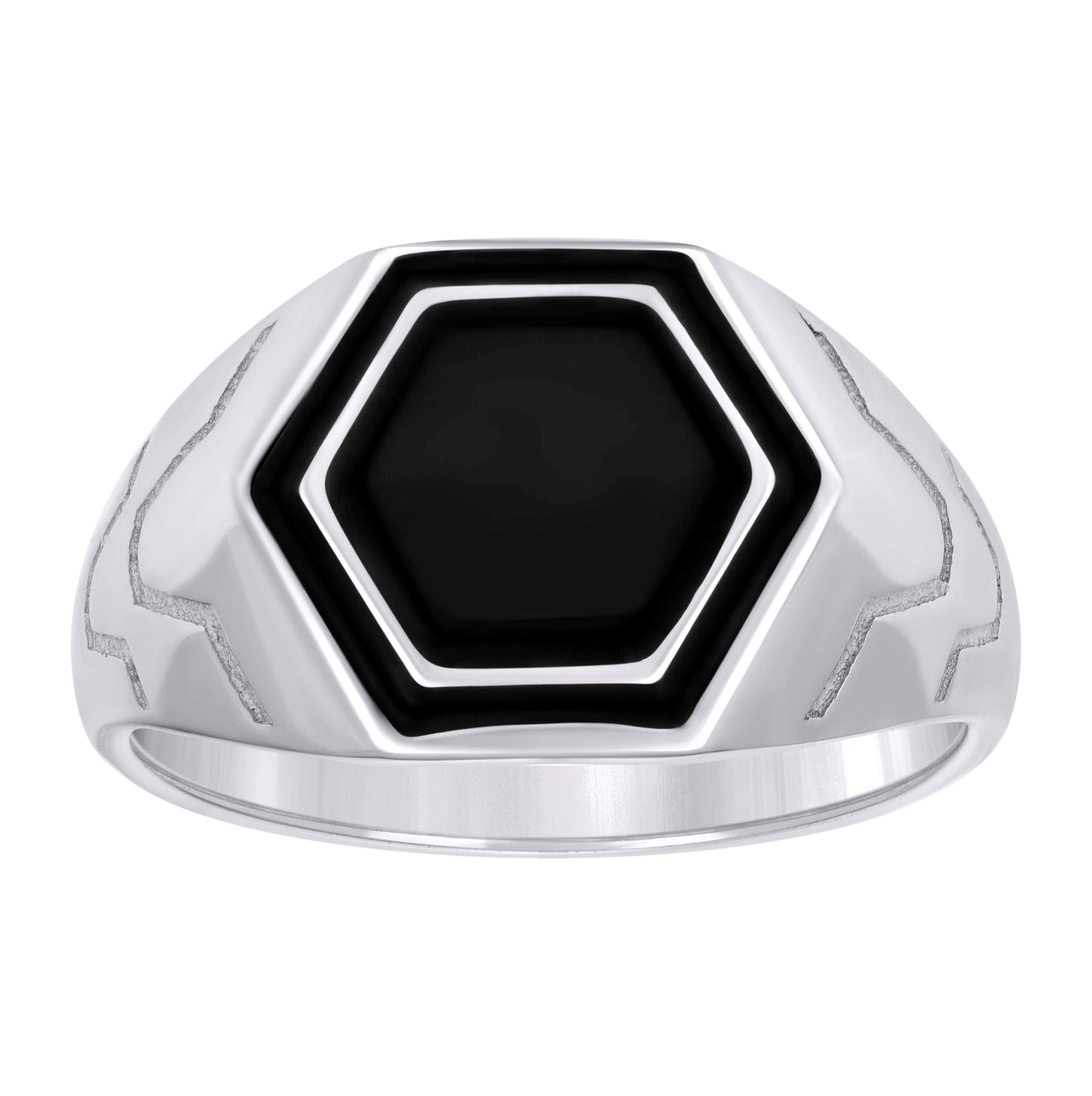 Sterling Silver Mens Black Enameled Octagon Head Fashion Bridal Anniversary Wedding Engagement Band Ring
