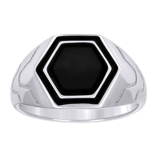 Sterling Silver Mens Black Enameled Octagon Head Fashion Bridal Anniversary Wedding Engagement Band Ring