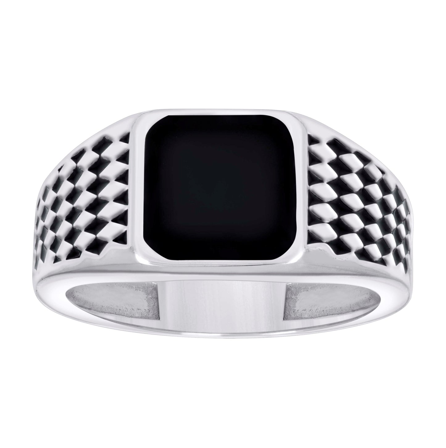 Sterling Silver Men's Black Enameled Square Head Fashion Bridal Anniversary Wedding Engagement Band Ring