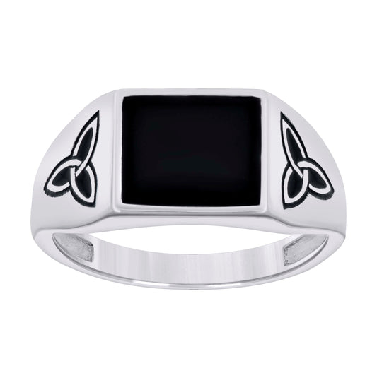 Sterling Silver Men's Black Enameled Square Head Fashion Bridal Anniversary Wedding Engagement Band Ring