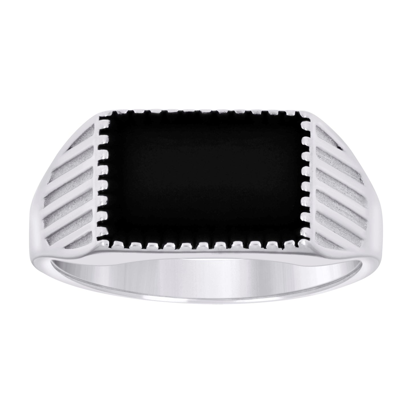 Sterling Silver Men's Black Enameled Fashion Bridal Anniversary Wedding Engagement Band Ring