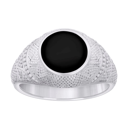 Sterling Silver Men's Black Enameled Fashion Bridal Anniversary Wedding Engagement Band Ring