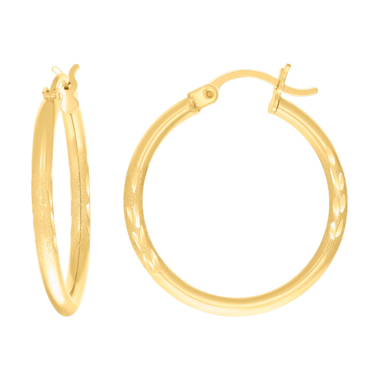 10K Yellow Gold Womens Diamond-Cut Round Tube Hoop Earrings