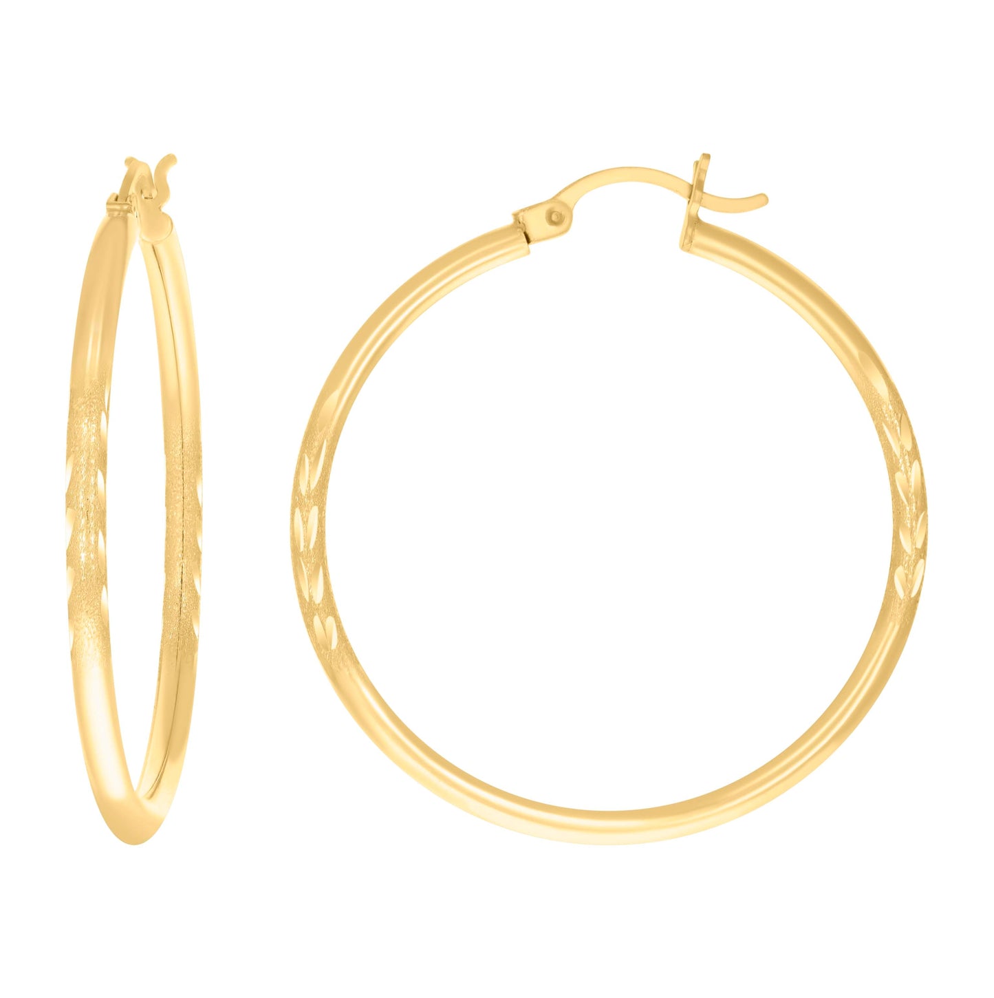 10K Yellow Gold Womens Diamond-Cut Round Tube Hoop Earrings