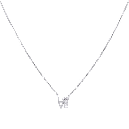 Sterling Silver Womens Paw Print Love Charm Necklace Size 17 Inches
