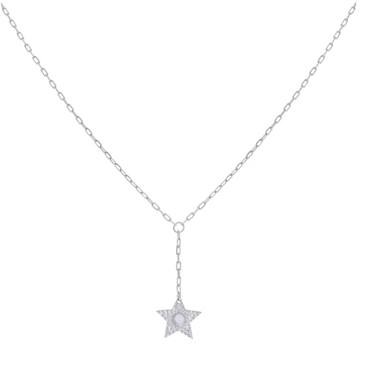 Sterling Silver Womens Cubic-Zirconia Star Charm Necklace