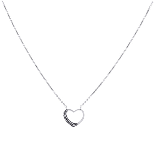 Sterling Silver Womens Antiqued Heart Charm Necklace