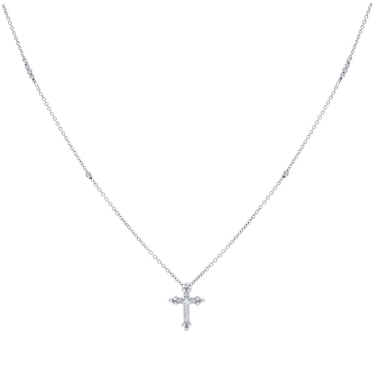 Sterling Silver Womens Cubic-Zirconia Cross Religious Charm Necklace