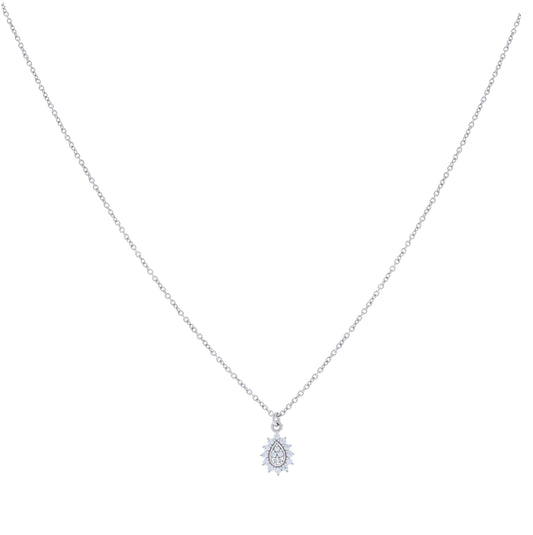 Sterling Silver Womens Cubic-Zirconia Teardrop Charm Necklace