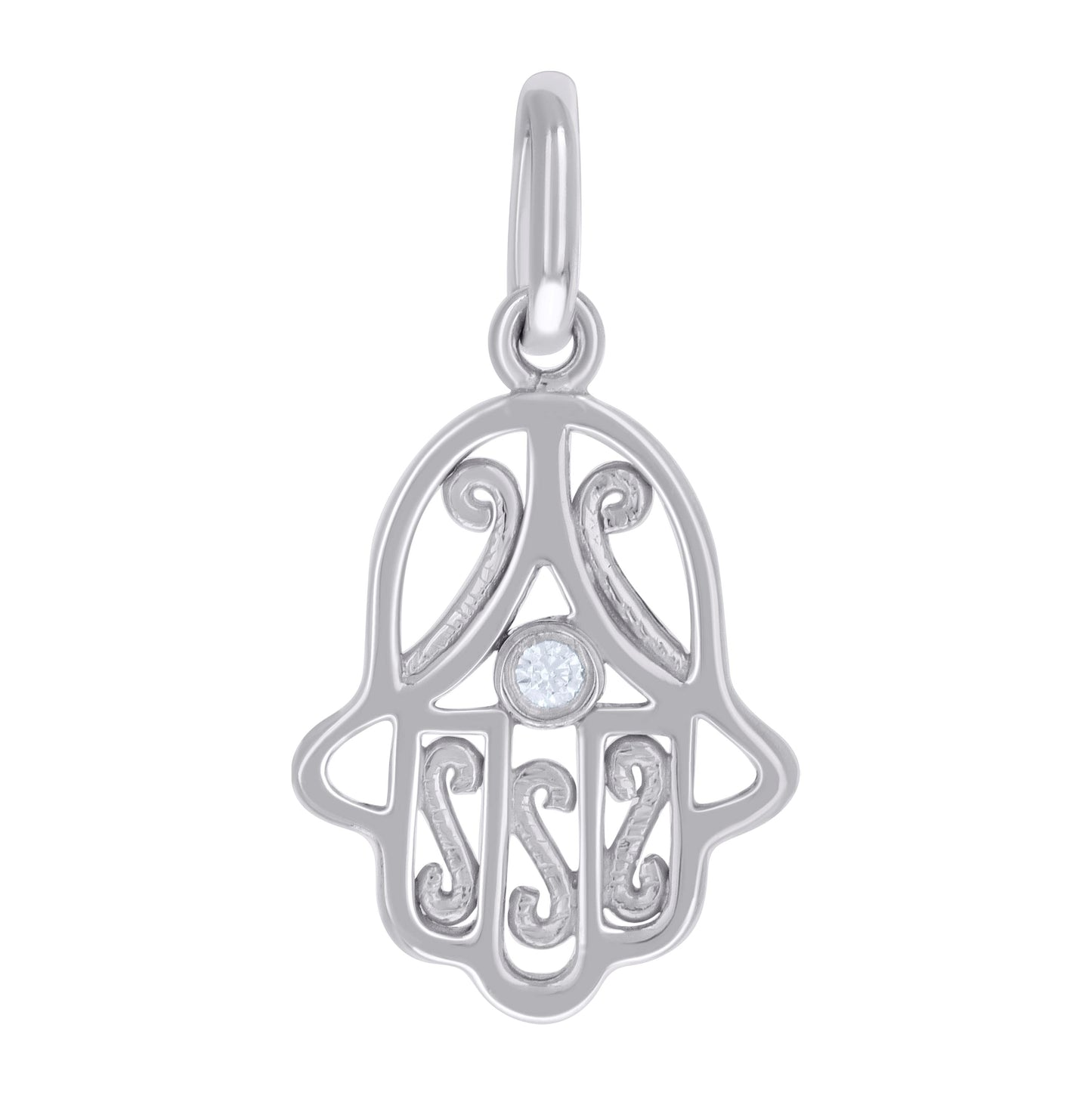 Sterling Silver Unisex Cubic-Zirconia Hamsa Symbol Religious Charm Pendant