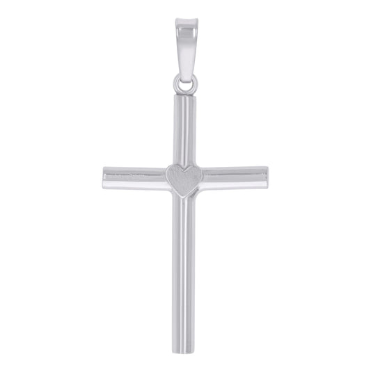 Sterling Silver Unisex Heart Cross Religious Charm Pendant