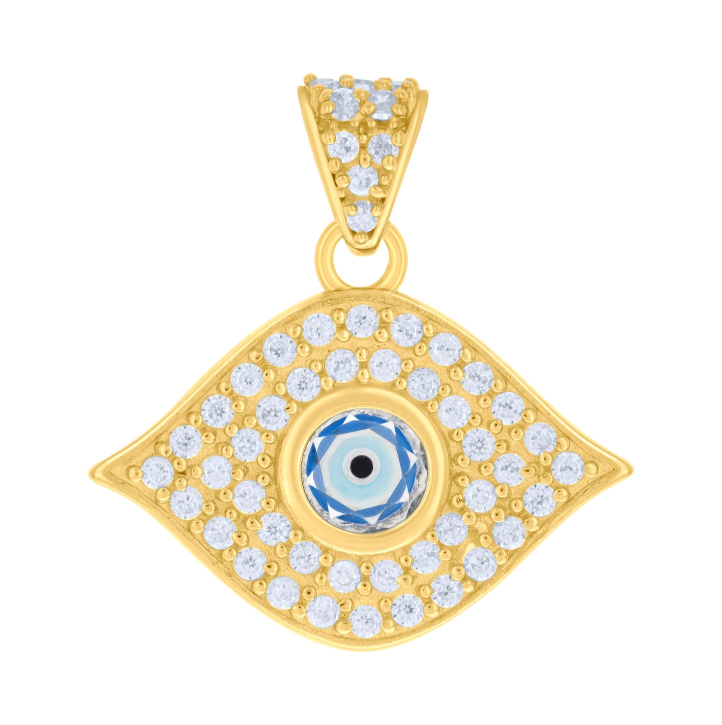 10K Yellow Gold Unisex Cubic-Zirconia Enameled Evil Eye Good Luck Charm Pendant