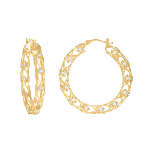 10K Yellow Gold Womens Cubic-Zirconia Vintage Fashion Hoop Earrings