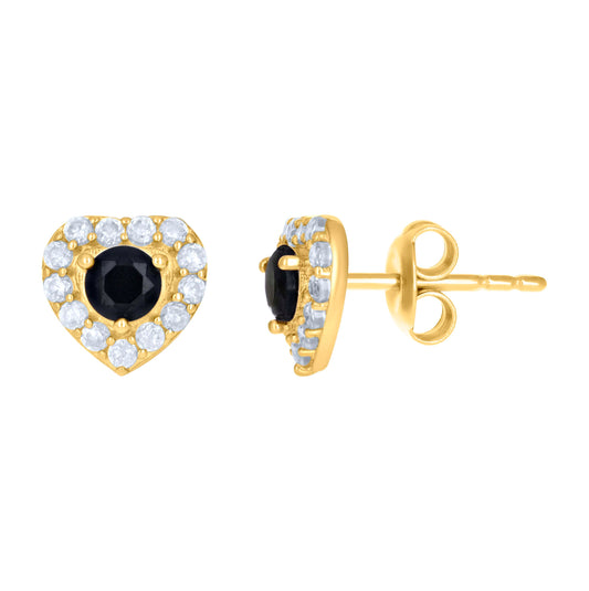 10K Yellow Gold Womens Cubic-Zirconia Heart Stud Earrings