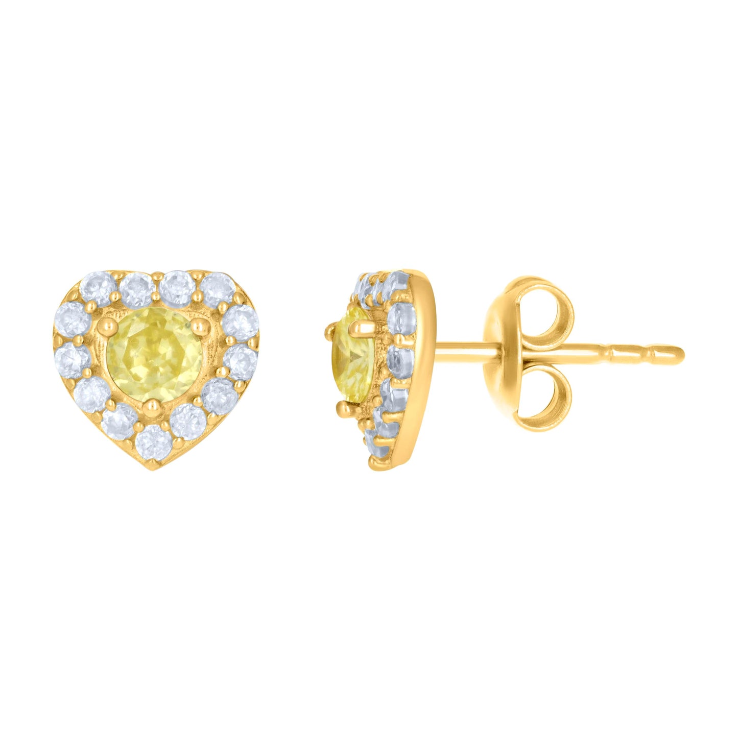 10K Yellow Gold Womens Cubic-Zirconia Heart Stud Earrings