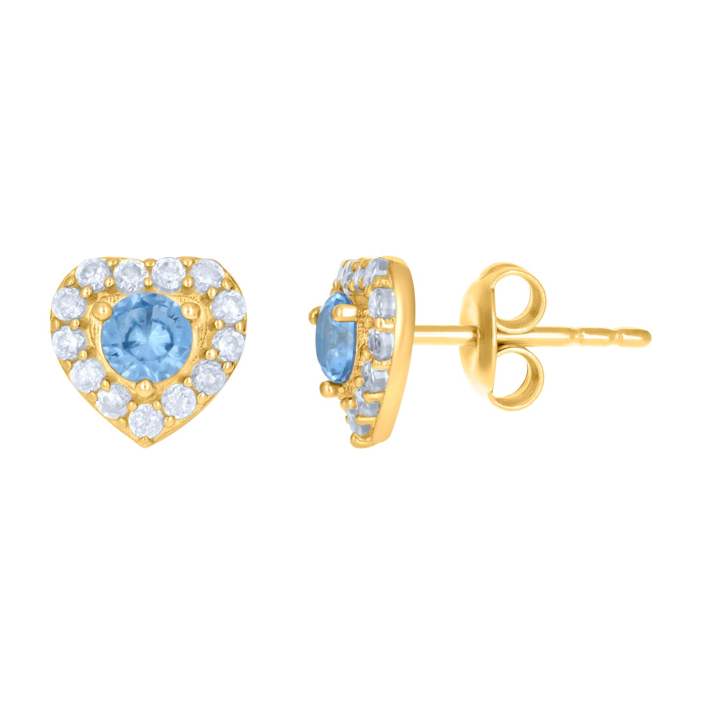 10K Yellow Gold Womens Cubic-Zirconia Heart Stud Earrings