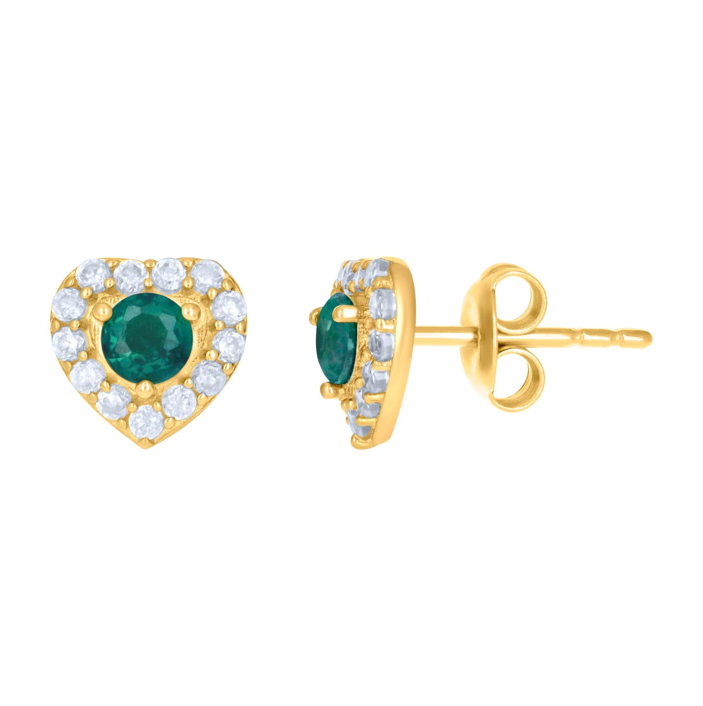 10K Yellow Gold Womens Cubic-Zirconia Heart Stud Earrings