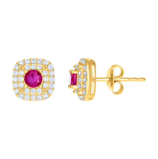 10K Yellow Gold Womens Cubic-Zirconia Square Fashion Stud Earrings