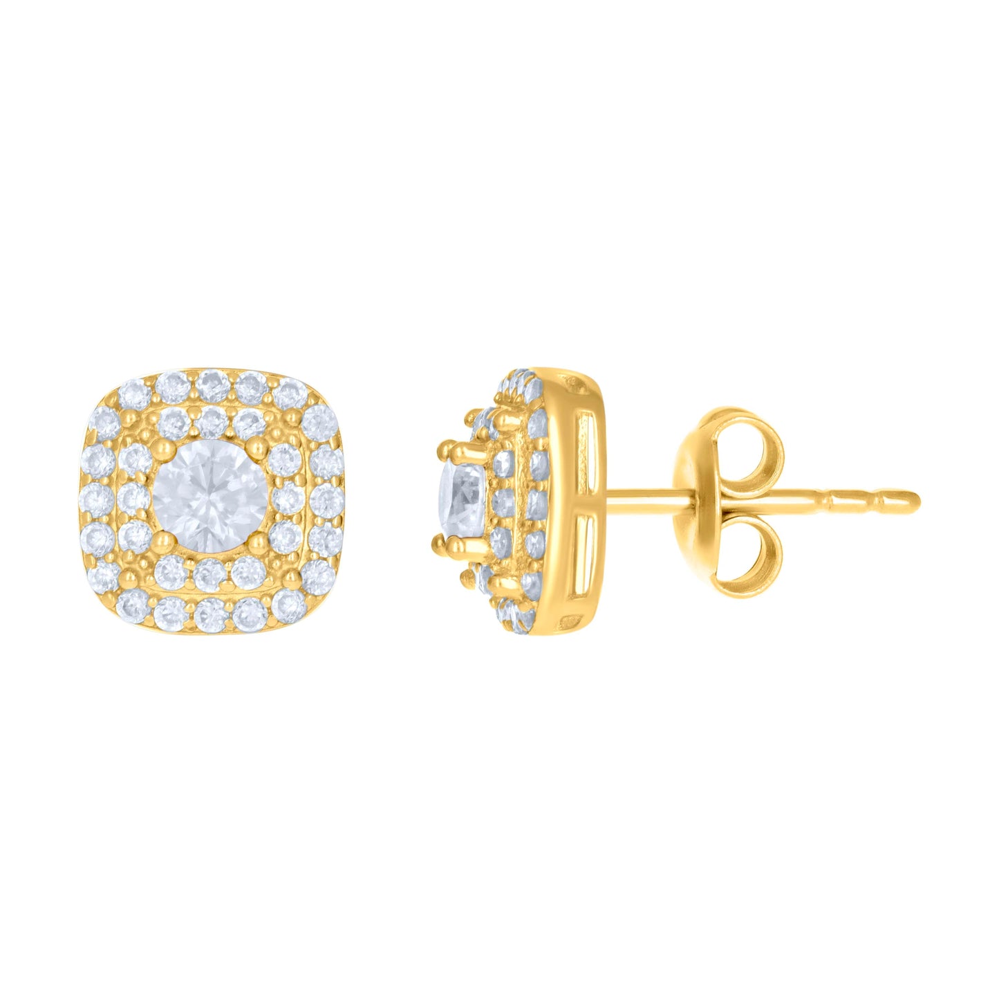 10K Yellow Gold Womens Cubic-Zirconia Square Fashion Stud Earrings