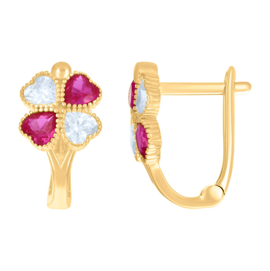 10K Yellow Gold Womens Pink White Cubic-Zirconia Flower Heart Latch Back Earrings