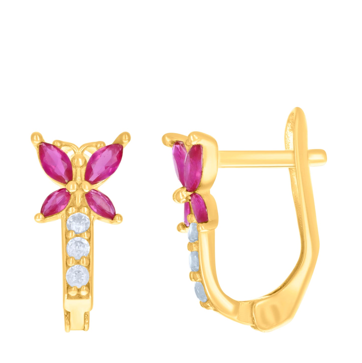 10K Yellow Gold Womens Pink White Marquise Round Cubic-Zirconia Butterfly Fashion Latch Back Earrings