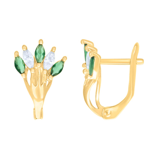 10K Yellow Gold Womens Green White Marquise Cubic-Zirconia Fashion Latch Back Earrings