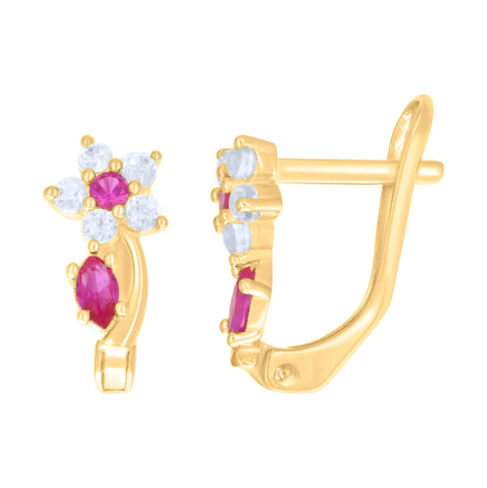 10K Yellow Gold Womens Pink White Marquise Round Cubic-Zirconia Flower Heart Latch Back Earrings