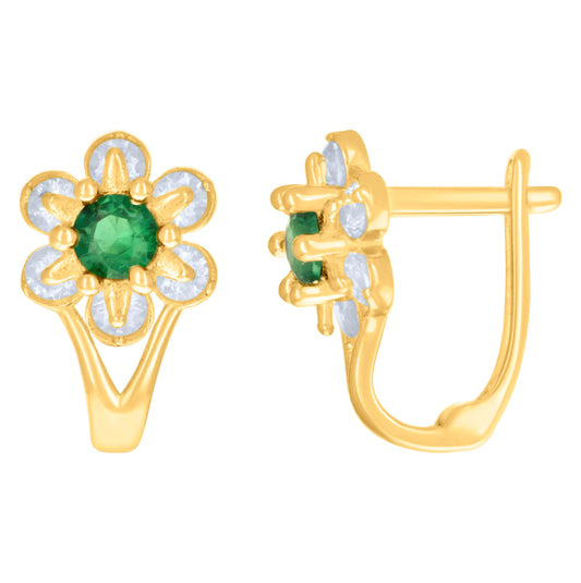 10K Yellow Gold Womens Green White Cubic-Zirconia Flower Fashion Latch Back Earrings