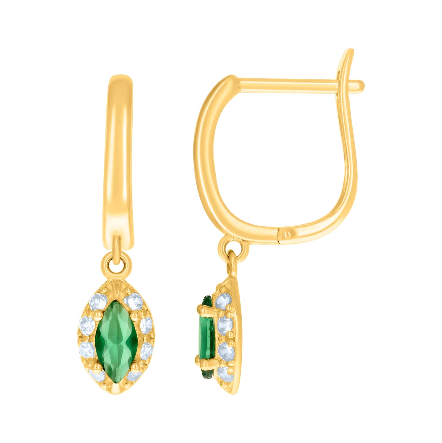 10K Yellow Gold Womens Green White Marquise Round Cubic-Zirconia Fashion Latch Back Earrings