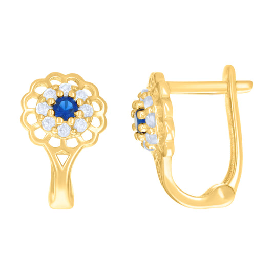 10K Yellow Gold Womens Blue White Cubic-Zirconia Flower Fashion Latch Back Earrings