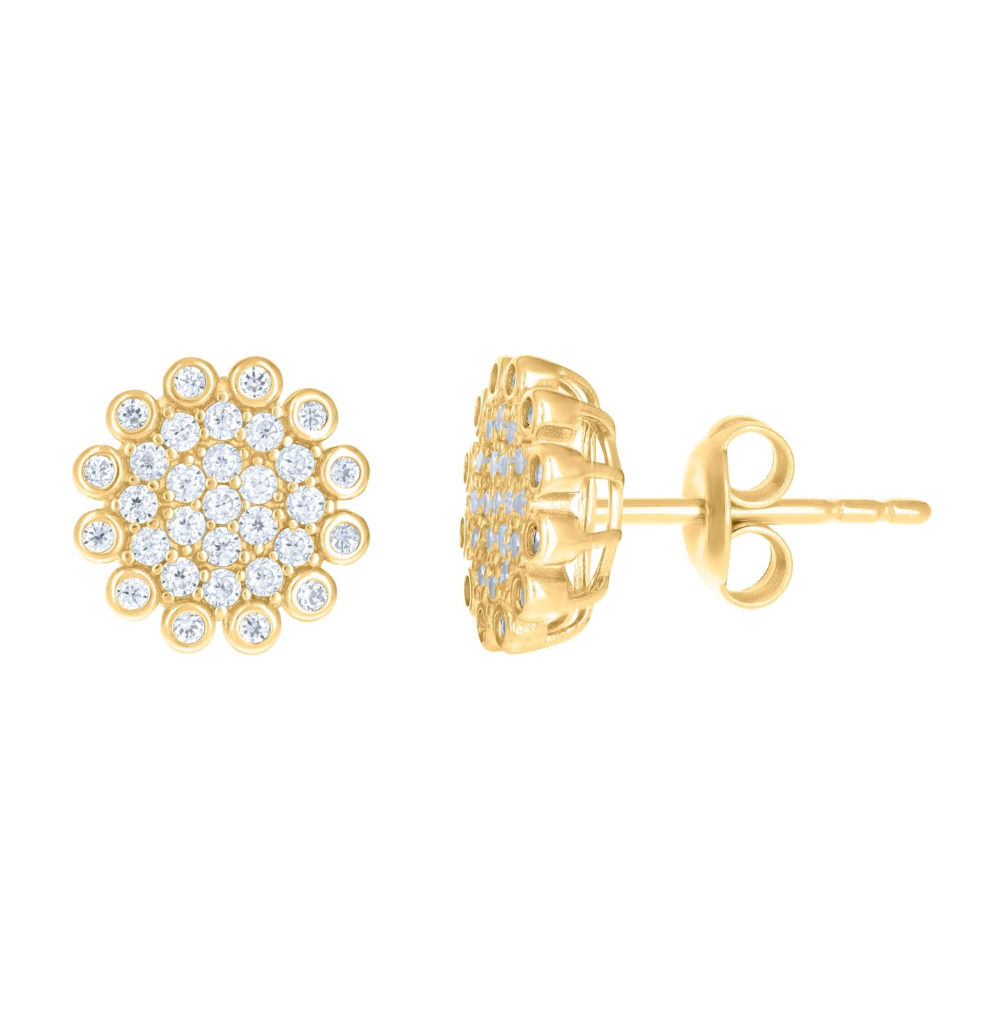 10K Yellow Gold Womens Cubic-Zirconia Flower Fashion Stud Earrings