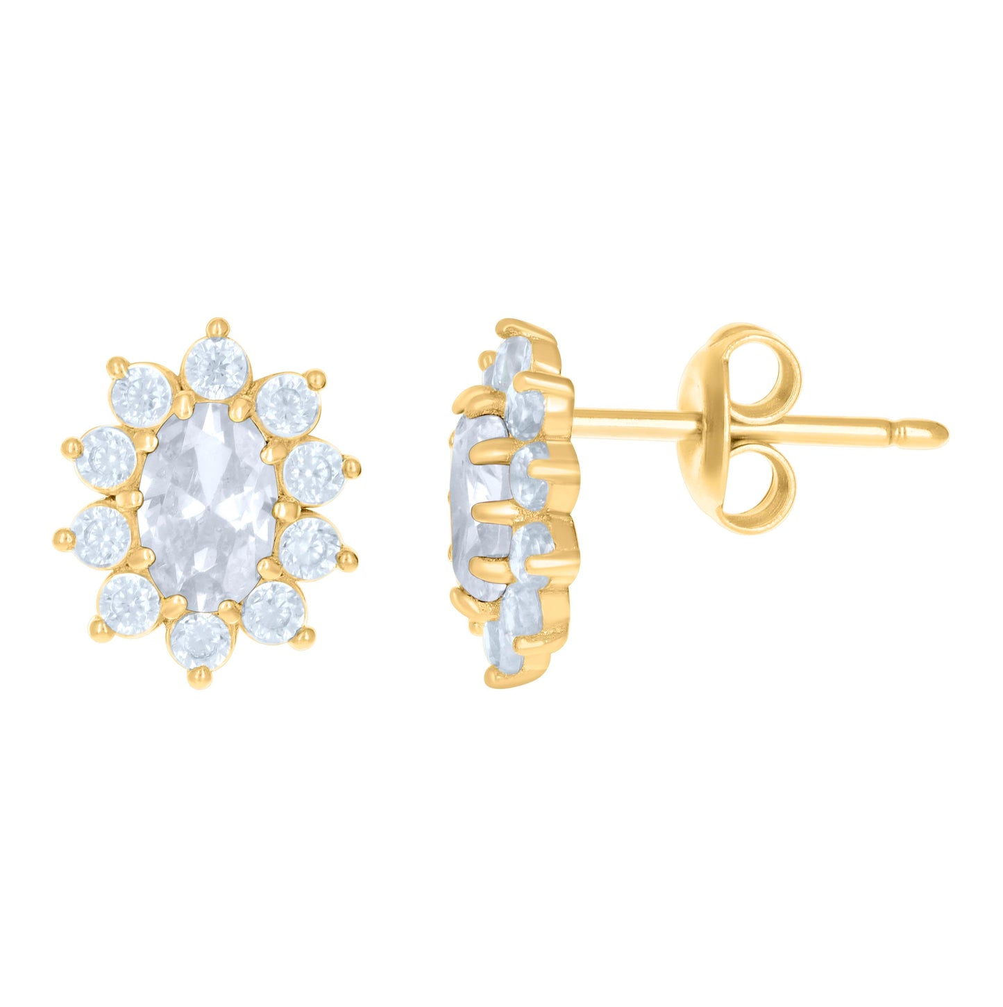 10K Yellow Gold Womens Oval Round Cubic-Zirconia Flower Fashion Stud Earrings