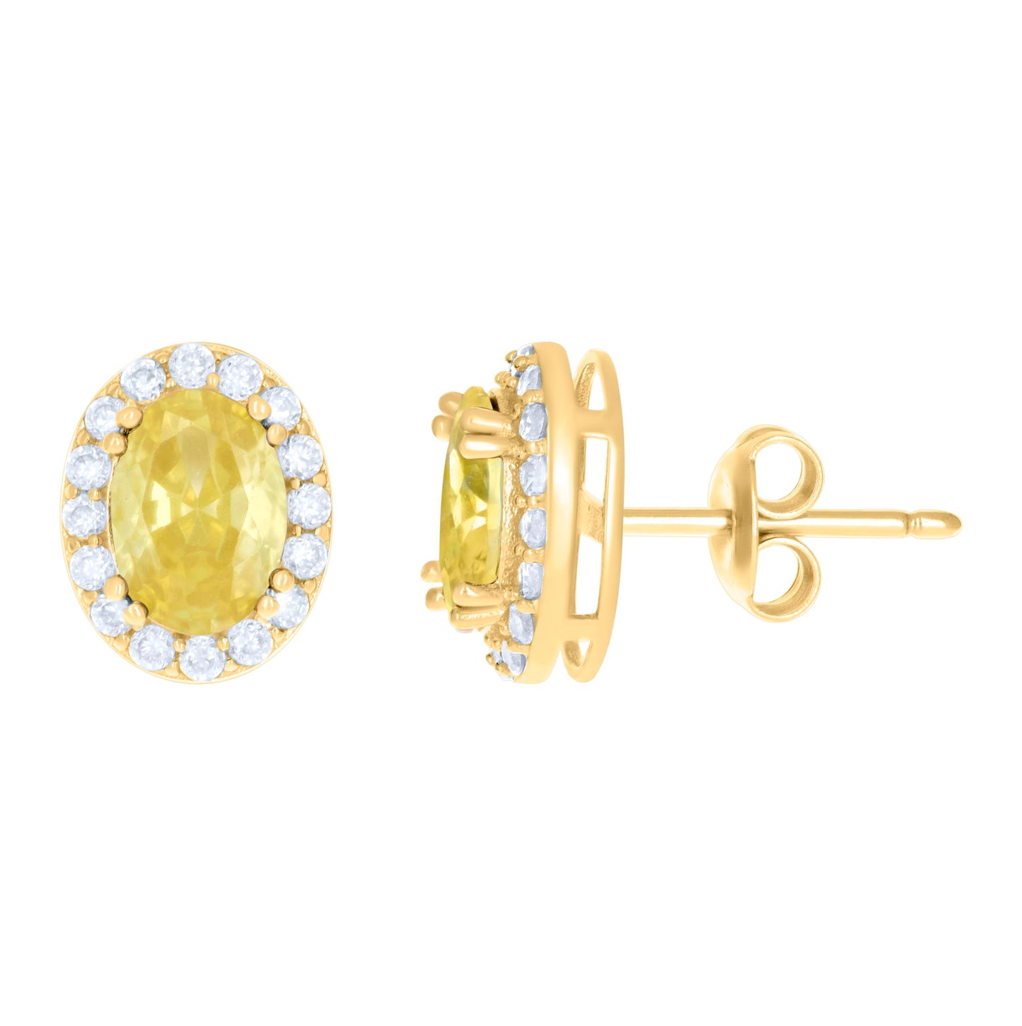10K Yellow Gold Womens Oval Round Cubic-Zirconia Oval Fashion Stud Earrings