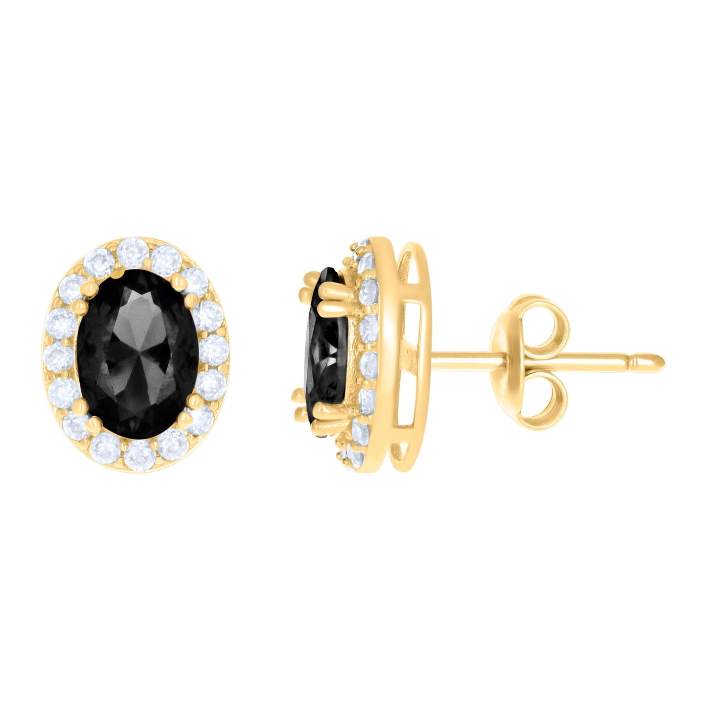 10K Yellow Gold Womens Oval Round Cubic-Zirconia Oval Fashion Stud Earrings