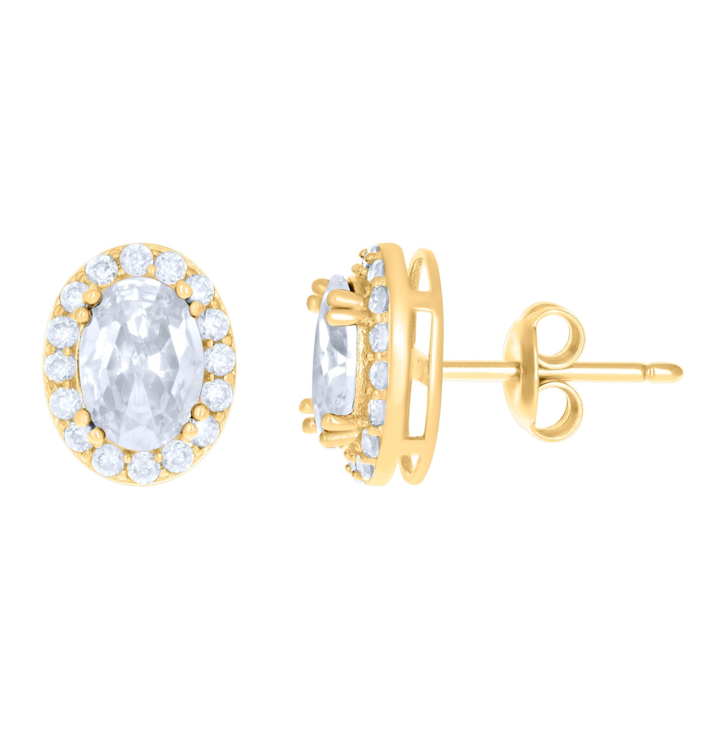 10K Yellow Gold Womens Oval Round Cubic-Zirconia Oval Fashion Stud Earrings