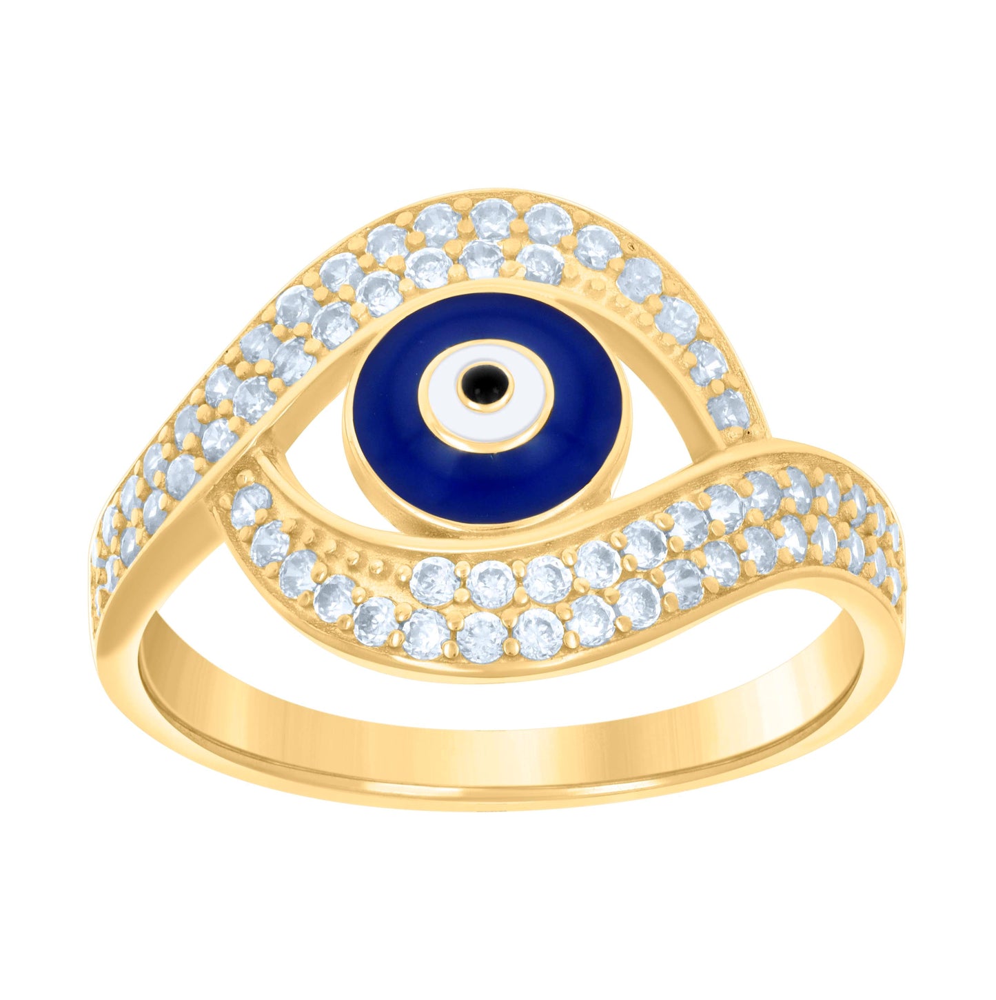 10K Yellow Gold Womens Cubic-Zirconia Evil Eye Good Luck Ring