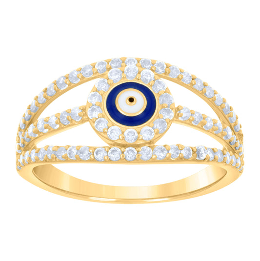 10K Yellow Gold Womens Cubic-Zirconia Evil Eye Good Luck Ring