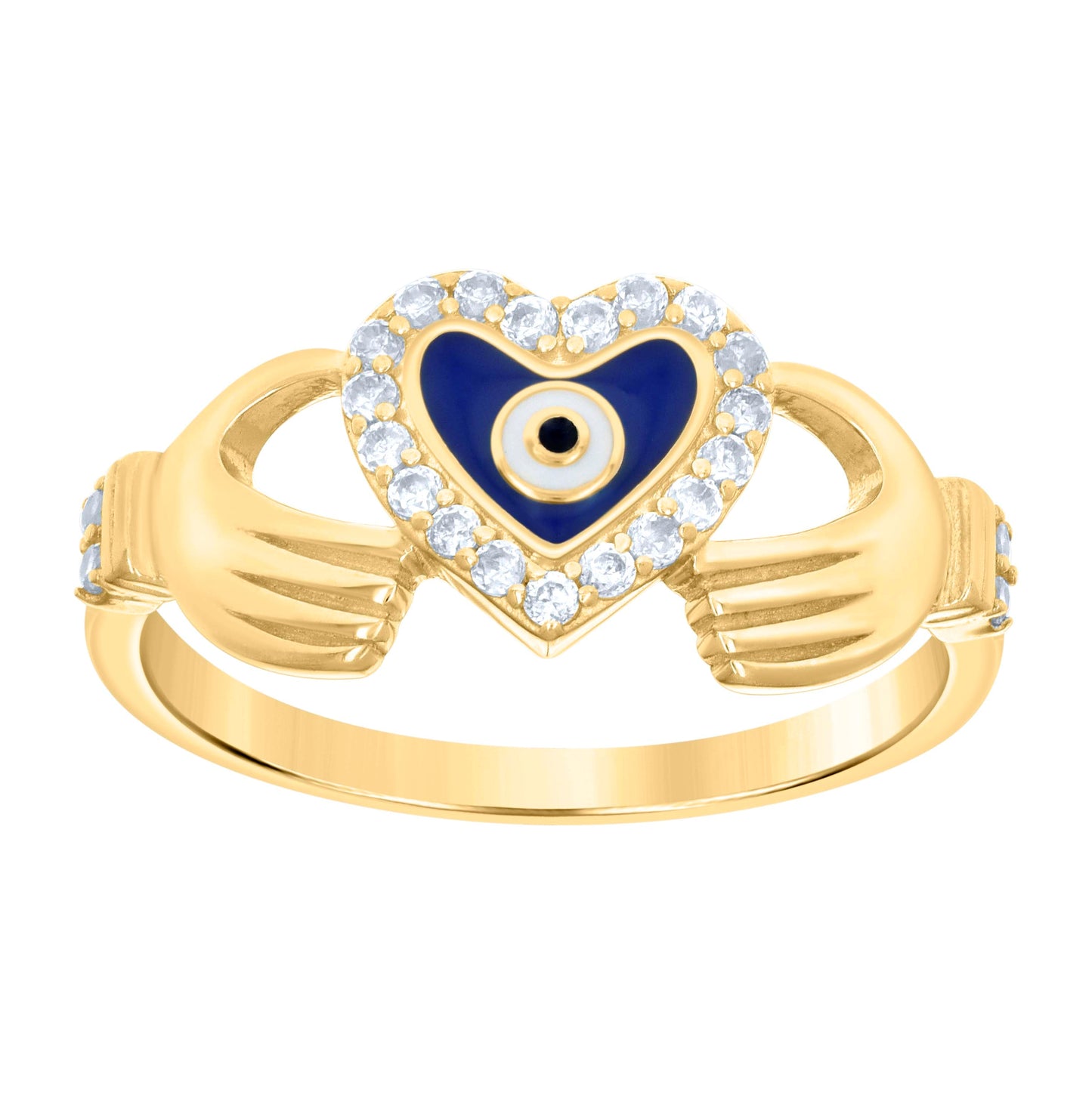 10K Yellow Gold Womens Cubic-Zirconia Heart Evil Eye Good Luck Ring