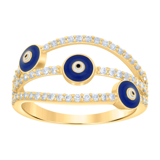 10K Yellow Gold Womens Cubic-Zirconia Evil Eye Good Luck Ring