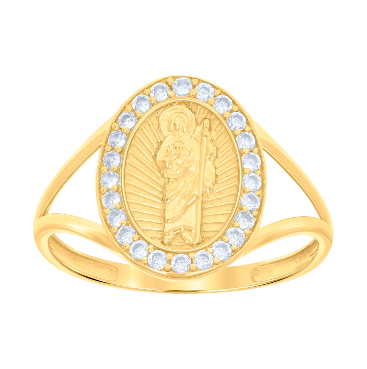 10K Yellow Gold Womens Cubic-Zirconia St. Jude Saints Religious Bridal Anniversary Engagement Wedding Ring