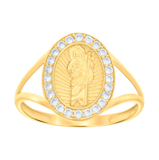 10K Yellow Gold Womens Cubic-Zirconia St. Jude Saints Religious Bridal Anniversary Engagement Wedding Ring
