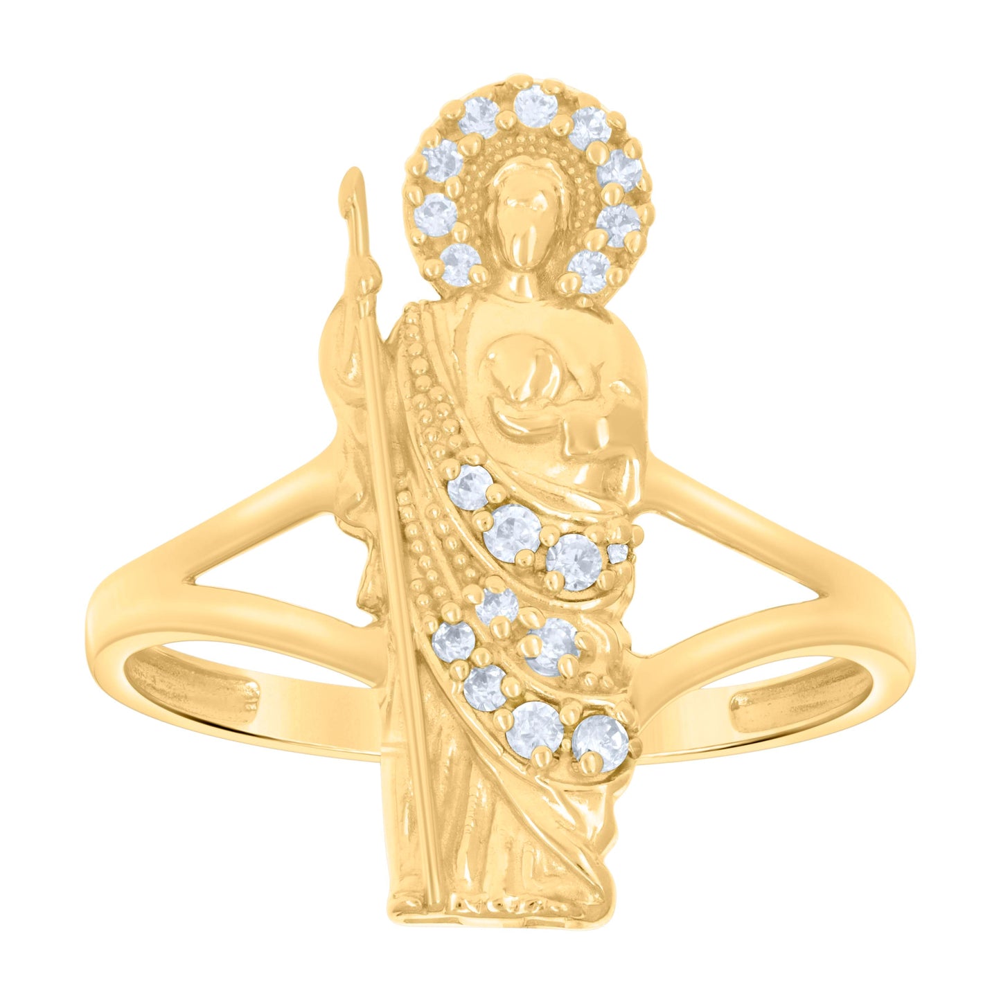 10K Yellow Gold Womens Cubic-Zirconia St. Jude Saints Religious Bridal Anniversary Engagement Wedding Ring