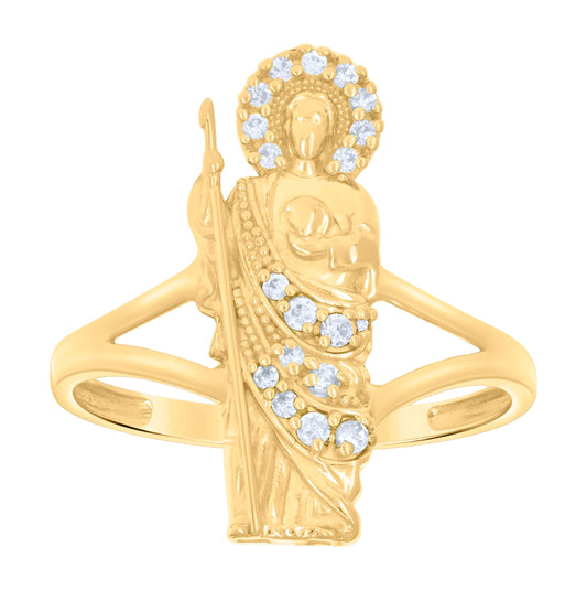10K Yellow Gold Womens Cubic-Zirconia St. Jude Saints Religious Bridal Anniversary Engagement Wedding Ring