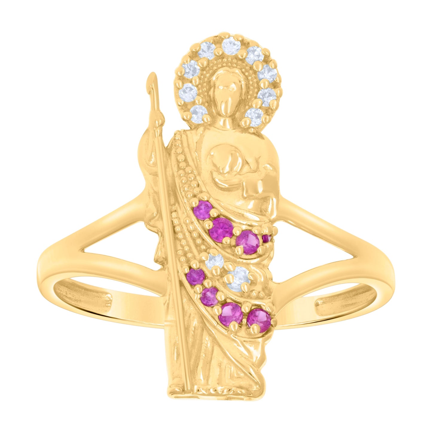 10K Yellow Gold Womens Cubic-Zirconia St. Jude Saints Religious Bridal Anniversary Engagement Wedding Ring