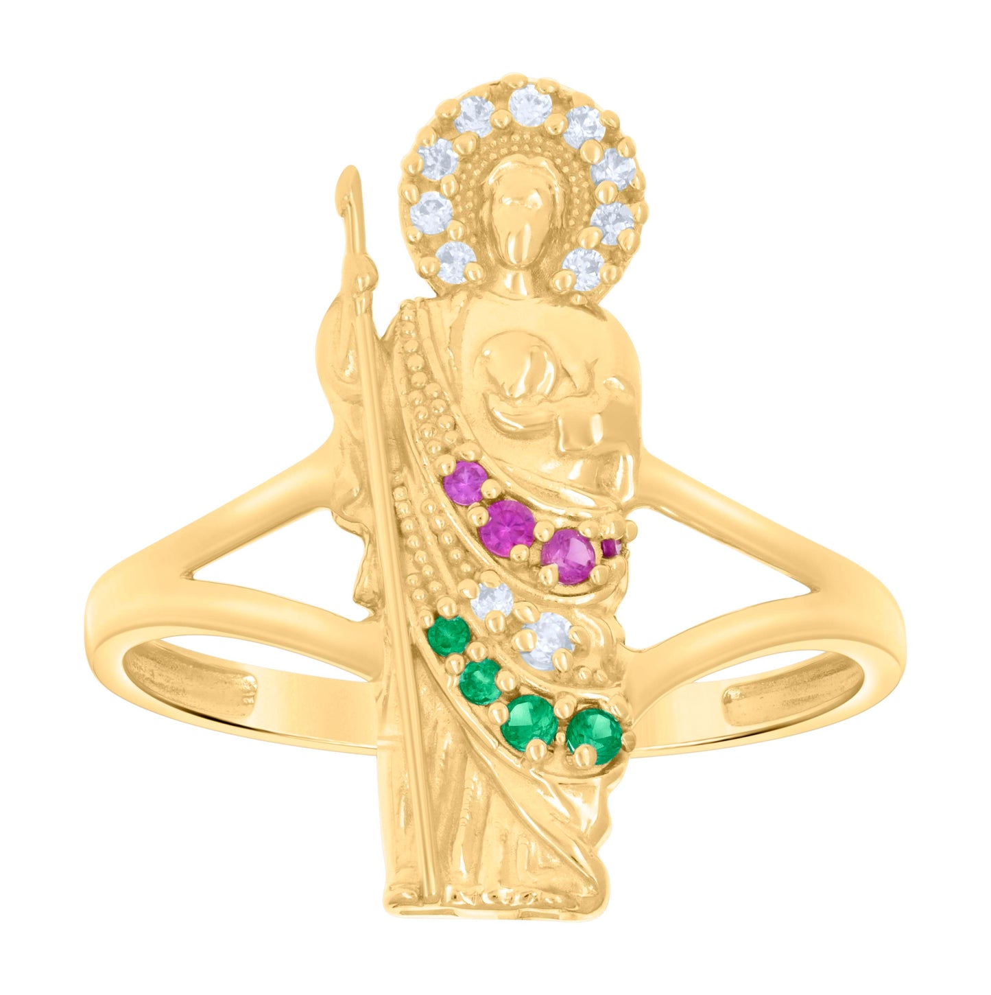 10K Yellow Gold Womens Cubic-Zirconia St. Jude Saints Religious Bridal Anniversary Engagement Wedding Ring