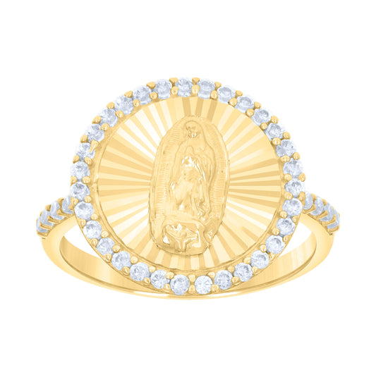 10K Yellow Gold Womens Cubic-Zirconia St. Jude Saints Religious Ring