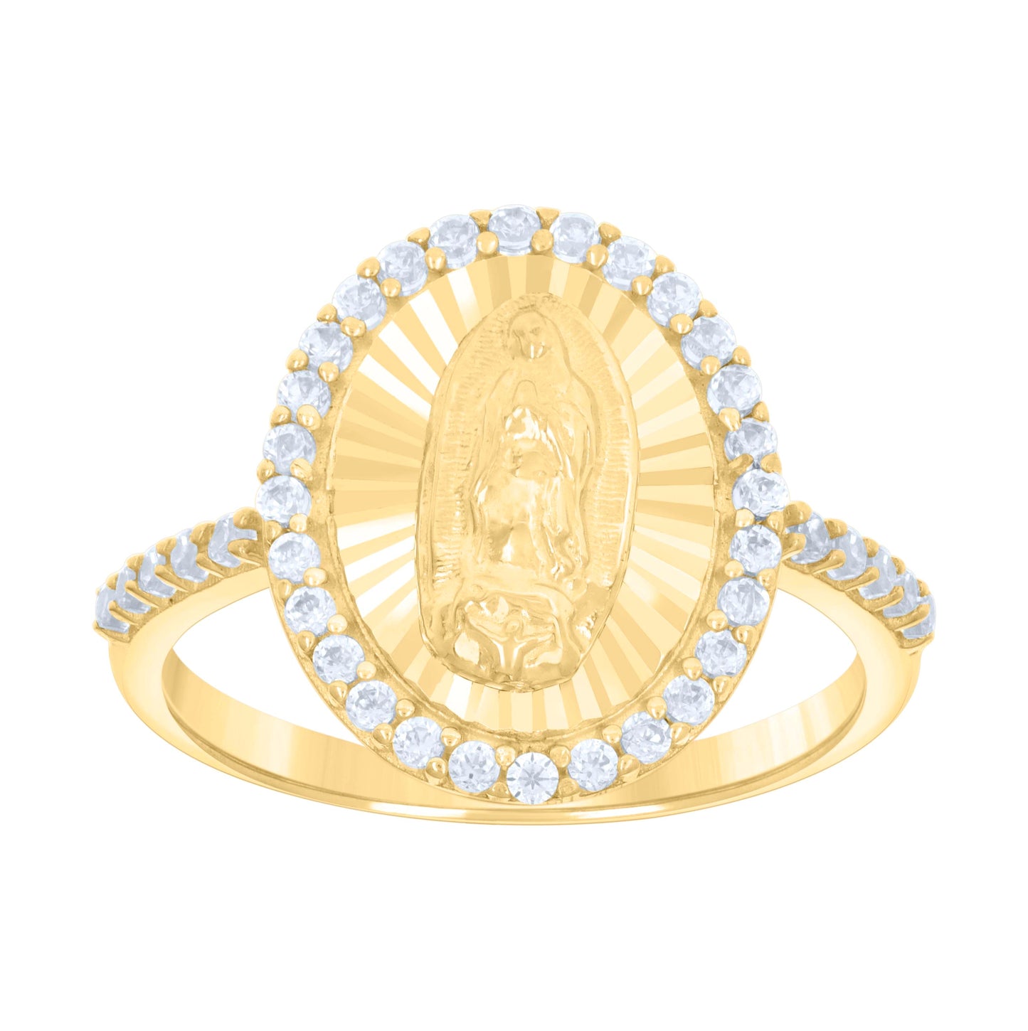 10K Yellow Gold Womens Cubic-Zirconia St. Jude Saints Religious Ring