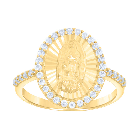 10K Yellow Gold Womens Cubic-Zirconia St. Jude Saints Religious Ring
