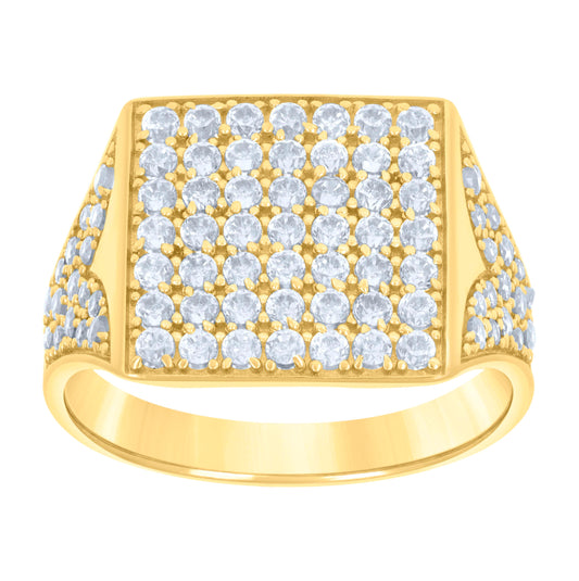 10K Yellow Gold Mens Cubic-Zirconia Square Head Fashion Ring