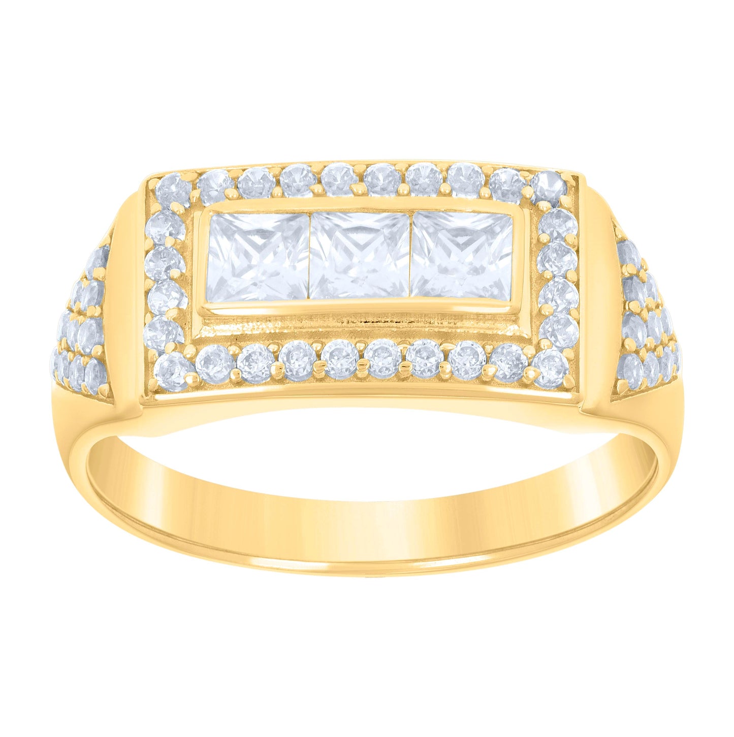 10K Yellow Gold Mens Princess-cut Round Cubic-Zirconia Fashion Ring